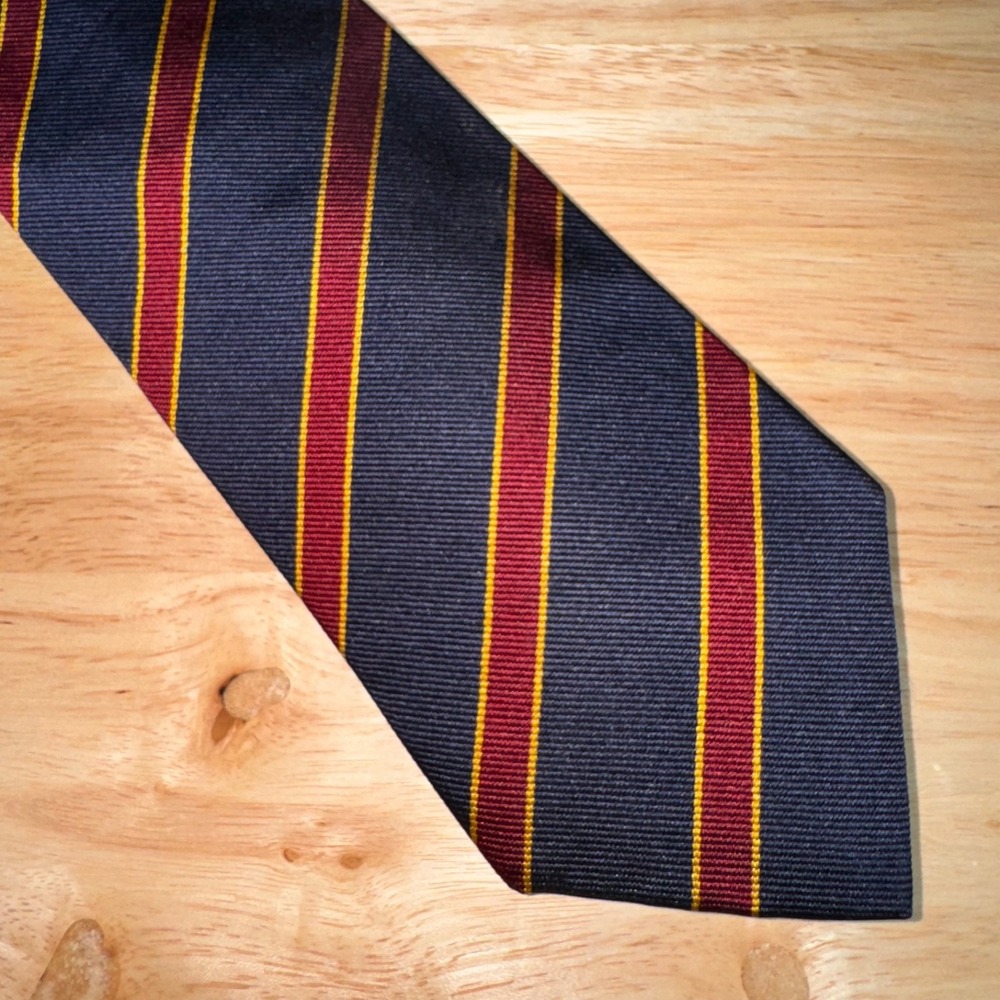 Ben Silver Old Downside Navy Red Gold Regimental Stripe Repp Tie Handmade